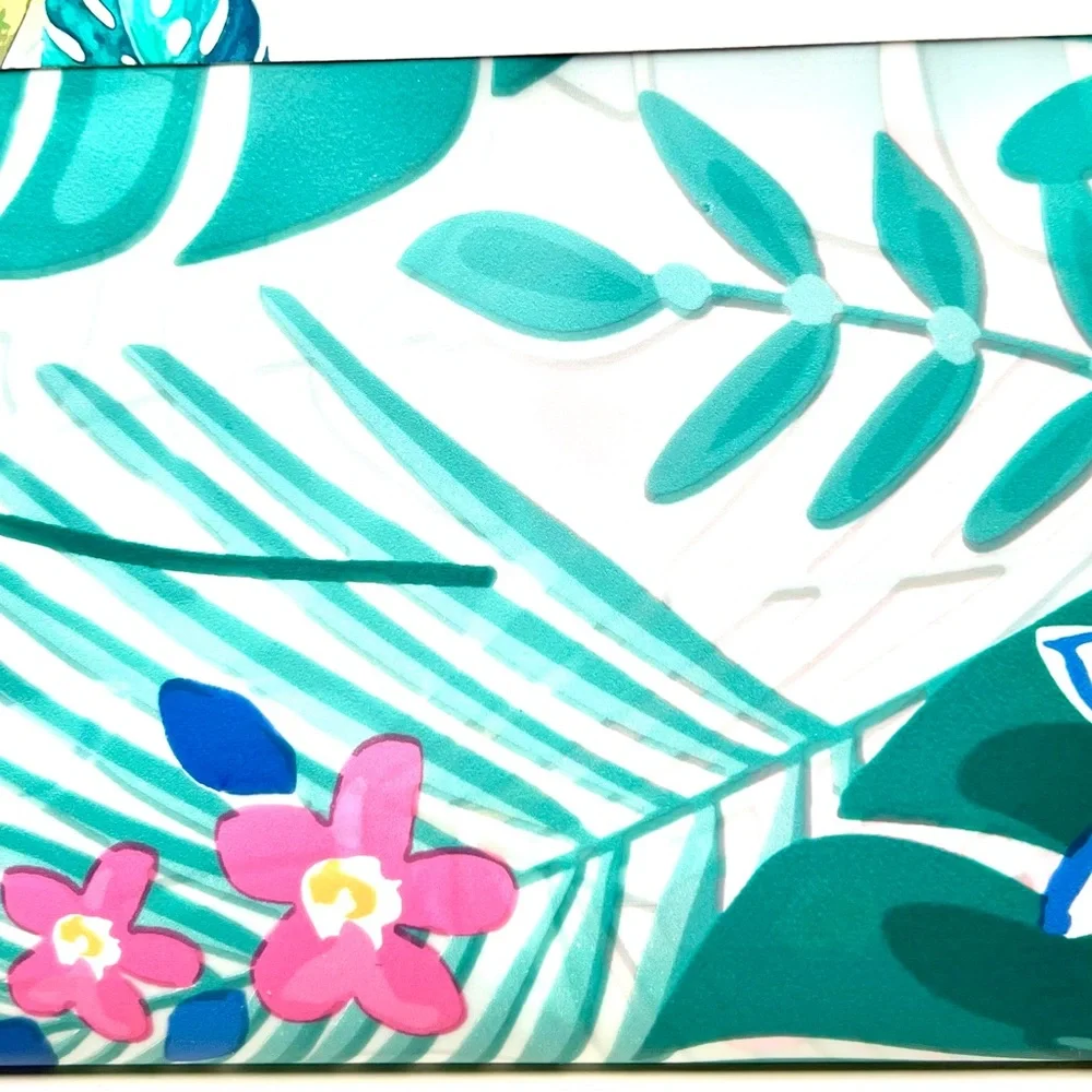 Tropical Fiesta Hibiscus Flowers & Leaves Peva Shower Curtain Pink Green